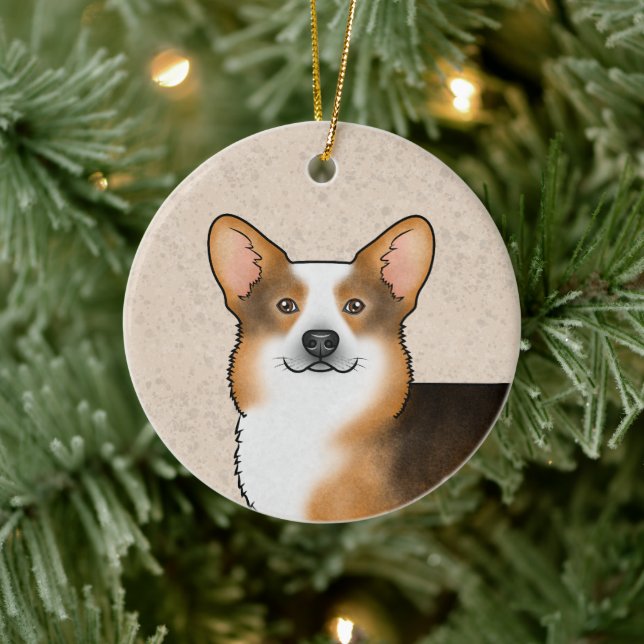 Red Headed Tricolor Pembroke Welsh Corgi And Name Ceramic Ornament (Tree)