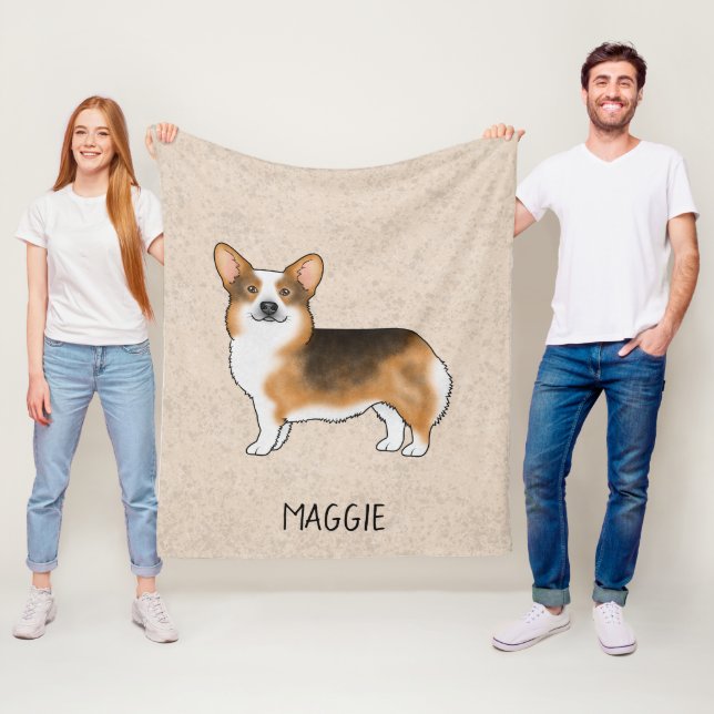 Red Headed Tricolor Pembroke Welsh Corgi And Name Fleece Blanket (In Situ)
