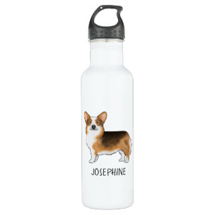 Red Headed Tricolor Pembroke Welsh Corgi And Name Stainless Steel Water Bottle