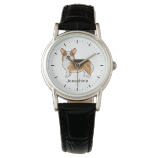 Red Headed Tricolor Pembroke Welsh Corgi And Name Watch