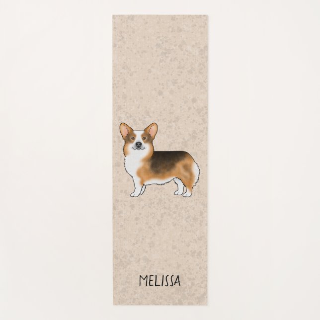 Red Headed Tricolor Pembroke Welsh Corgi And Name Yoga Mat (Front)