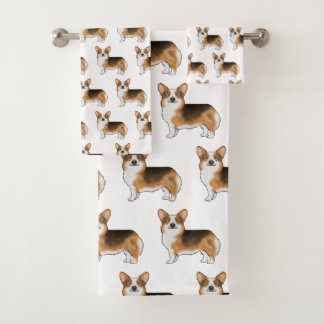 Red Headed Tricolor Pembroke Welsh Corgi Pattern Bath Towel Set