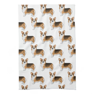 Red Headed Tricolor Pembroke Welsh Corgi Pattern Kitchen Towel
