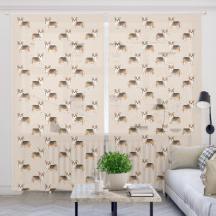 Red Headed Tricolor Pembroke Welsh Corgi Pattern Sheer Curtains