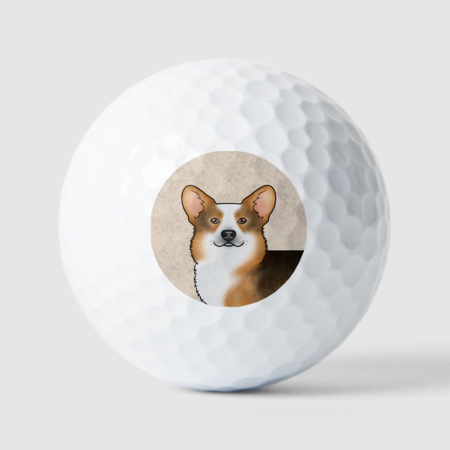 Red Headed Tricolor Pembroke Welsh Corgi Portrait Golf Balls (Front)