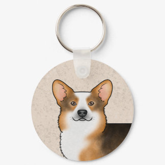 Red Headed Tricolor Pembroke Welsh Corgi Portrait Keychain