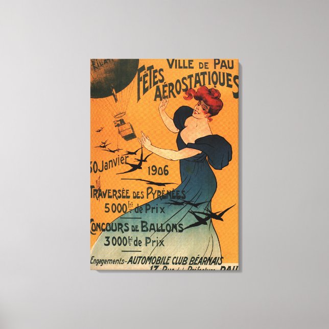 Red-Headed Woman Awaits Balloons Birds Poster Canvas Print (Front)