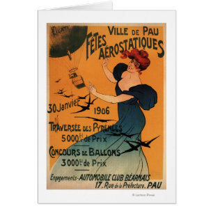 Red-Headed Woman Awaits Balloons Birds Poster Cards