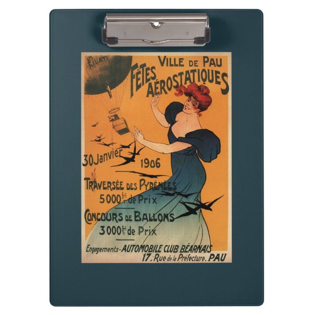 Red-Headed Woman Awaits Balloons Birds Poster Clipboard (Front)