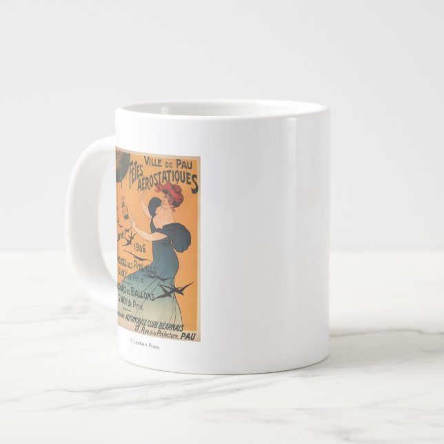 Red-Headed Woman Awaits Balloons Birds Poster Large Coffee Mug (Front Left)