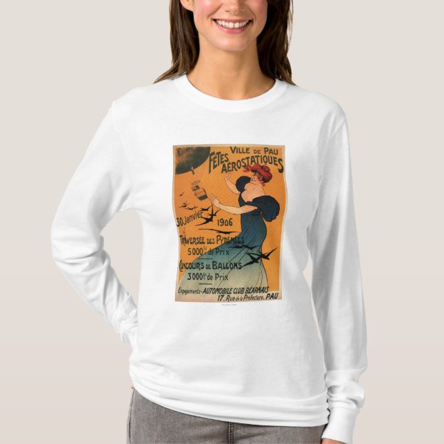 Red-Headed Woman Awaits Balloons Birds Poster T-Shirt (Front)