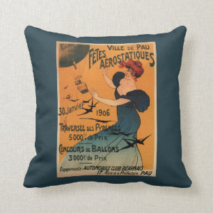 Red-Headed Woman Awaits Balloons Birds Poster Throw Pillow
