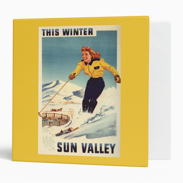 Red-headed Woman Smiling and Skiing Poster 3 Ring Binder (Front/Inside)