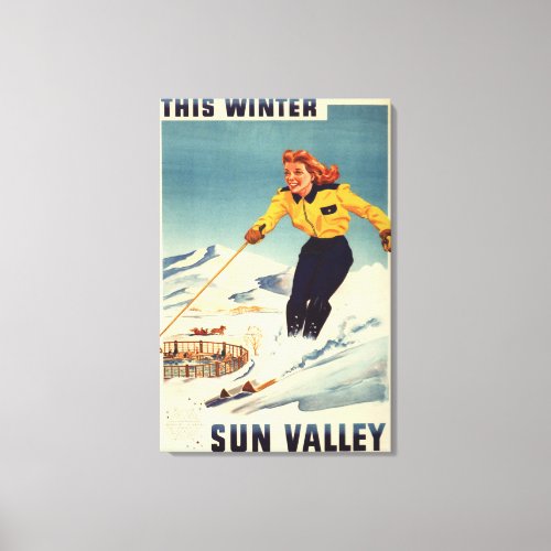 Red_headed Woman Smiling and Skiing Poster Canvas Print