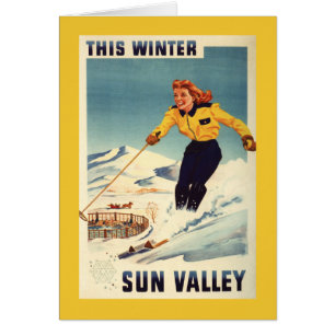 Red-headed Woman Smiling and Skiing Poster Cards