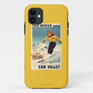 Red-headed Woman Smiling and Skiing Poster iPhone 11 Case