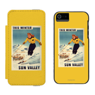 Red-headed Woman Smiling and Skiing Poster iPhone SE/5/5s Wallet Case