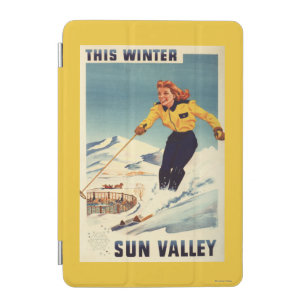 Red-headed Woman Smiling and Skiing Poster iPad Mini Cover