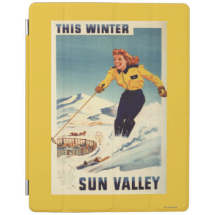 Red-headed Woman Smiling and Skiing Poster iPad Smart Cover