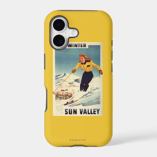 Red-headed Woman Smiling and Skiing Poster iPhone 17 Case