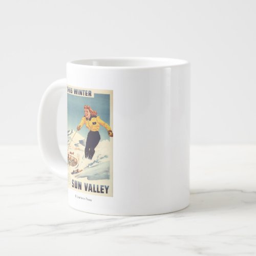 Red_headed Woman Smiling and Skiing Poster Large Coffee Mug