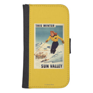 Red-headed Woman Smiling and Skiing Poster Wallet Phone Case For Samsung Galaxy S4
