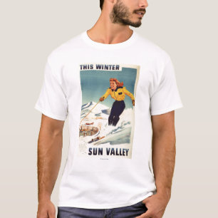 Red-headed Woman Smiling and Skiing Poster T-Shirt