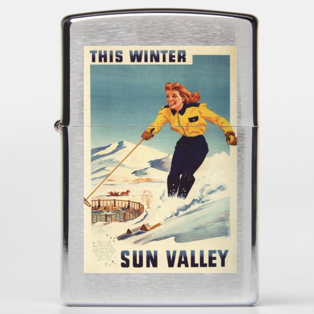 Red-headed Woman Smiling and Skiing Poster Zippo Lighter (Front)
