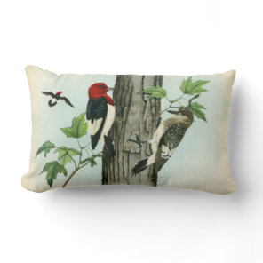Red-Headed Woodpeckers Nature Antique Tree Lumbar Pillow