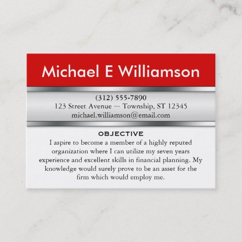 Red Header RESUME Business Cards