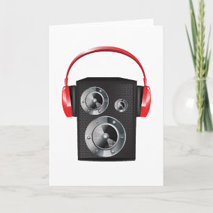 Red Headphones Speaker Graphic Music Audio Card