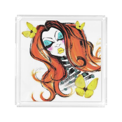 Red Heads  Butterflies Cosmetic  Jewelry Tray