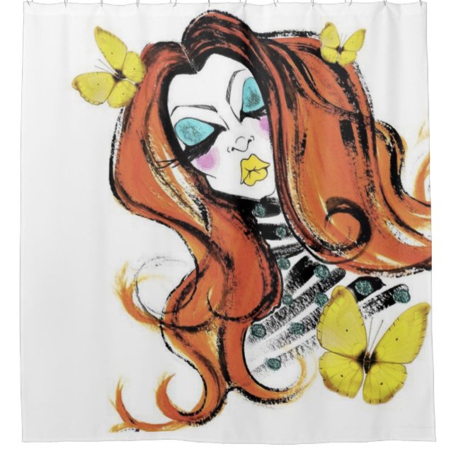 Red Heads & Butterflies Shower Curtain (Front)