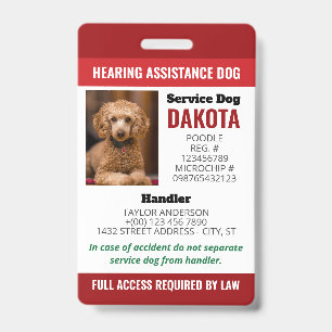 Red Hearing Assistance Dog Logo QR Photo ID Badge