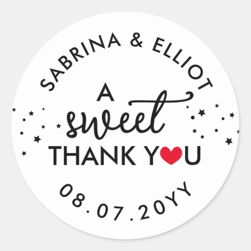 Red Heart A Sweet Thank You Wedding Favor Classic Round Sticker