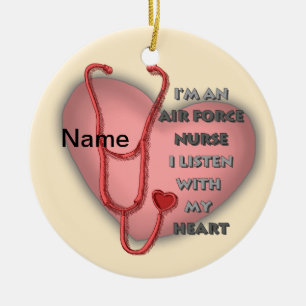 Red Heart Air Force Nurse Ceramic Ornament