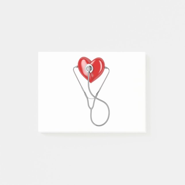 Red heart and a stethoscope post-it notes (Front)