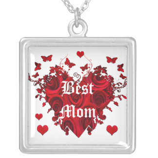 Red Heart and Butterflies Best Mom Award Necklaces
