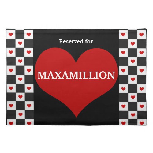 Red Heart and Checks in Red and Black Pet Cloth Placemat
