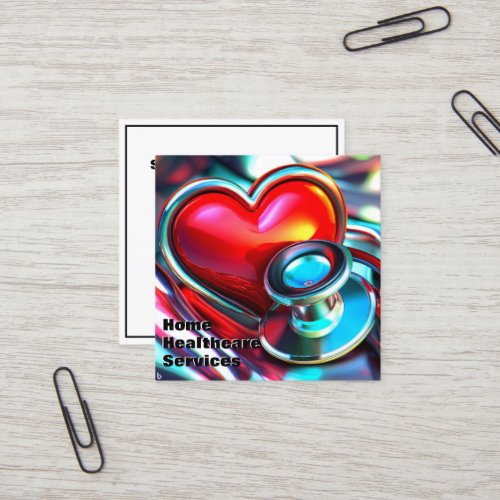 Red Heart and  Chrome Stethoscope  Healthcare Square Business Card