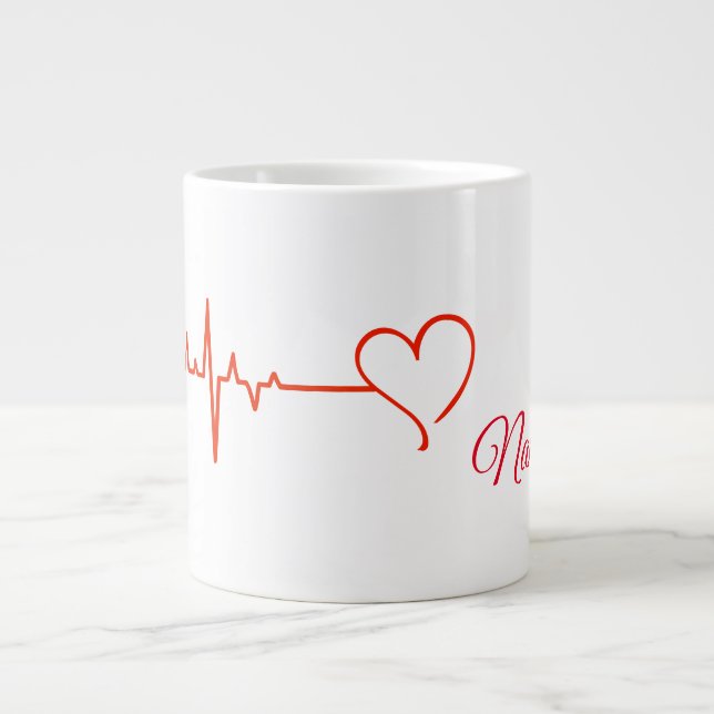 Red Heart and Heart Rate Mug with Name (Front)