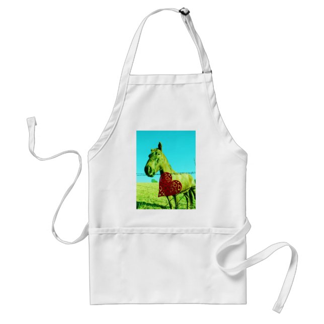 Red Heart and  Horse Adult Apron (Front)