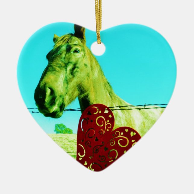 Red Heart and  Horse Ceramic Ornament (Front)