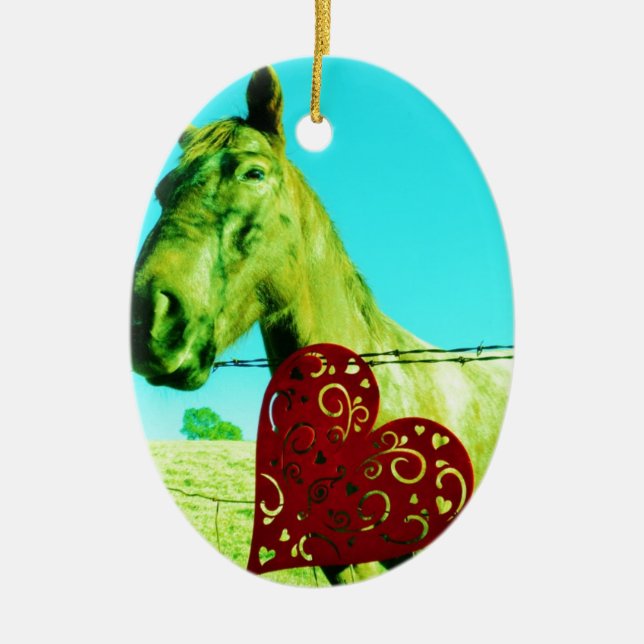 Red Heart and  Horse Ceramic Ornament (Front)