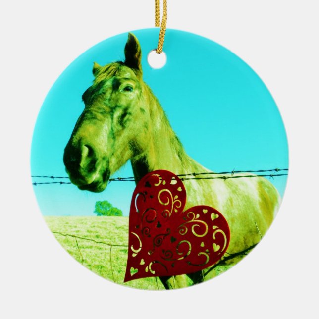Red Heart and  Horse Ceramic Ornament (Front)