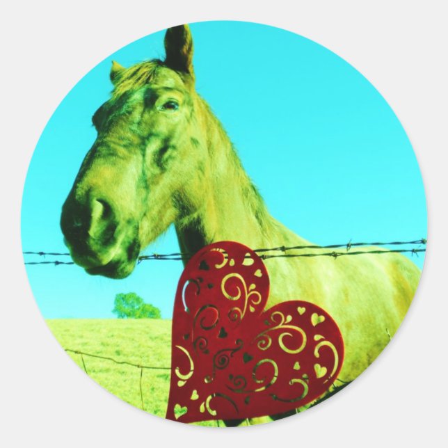 Red Heart and  Horse Classic Round Sticker (Front)