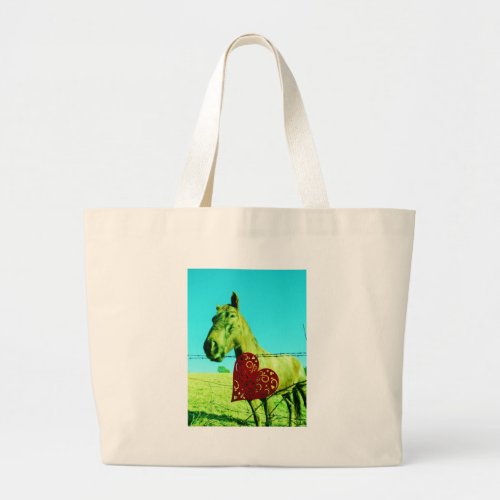 Red Heart and  Horse Large Tote Bag