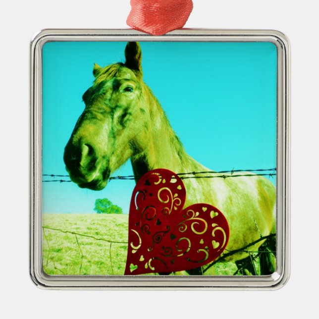 Red Heart and  Horse Metal Ornament (Front)