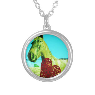Red Heart and  Horse Silver Plated Necklace