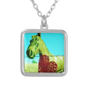 Red Heart and Horse Silver Plated Necklace